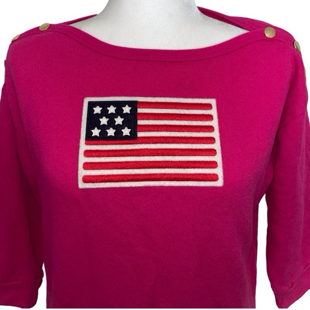 Lauren Ralph Lauren pink flag 3/4 sleeve blouse, small